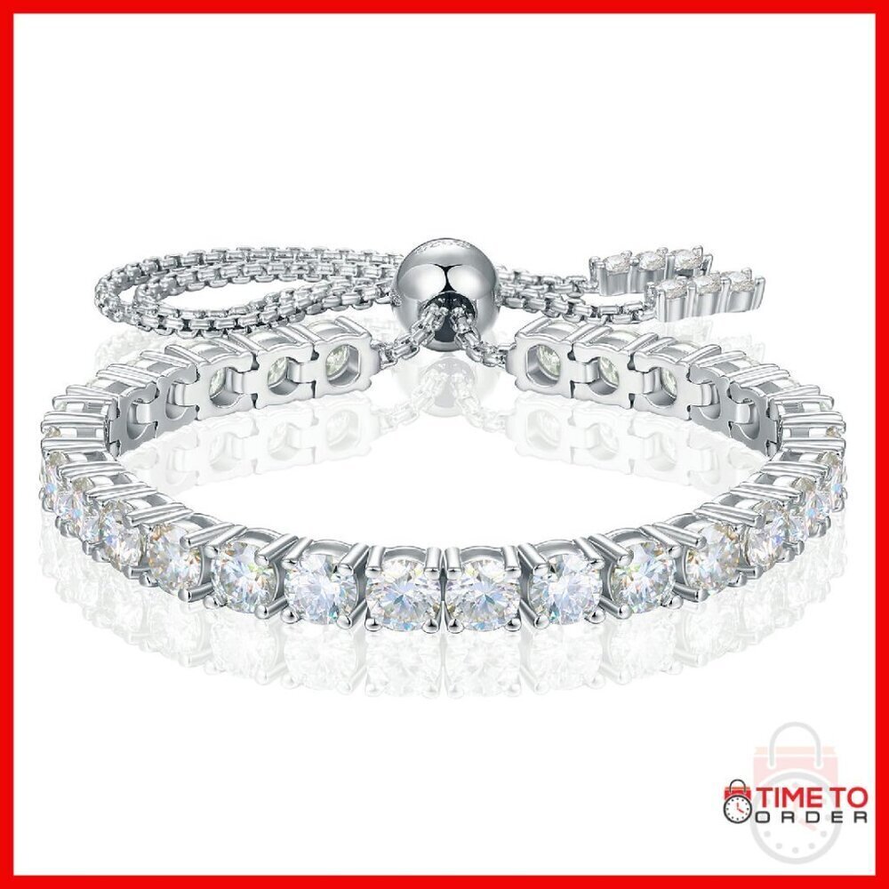 Moissanite Tennis Bracelet 7.76ct Adjustable 18K White Gold Plated Sterling